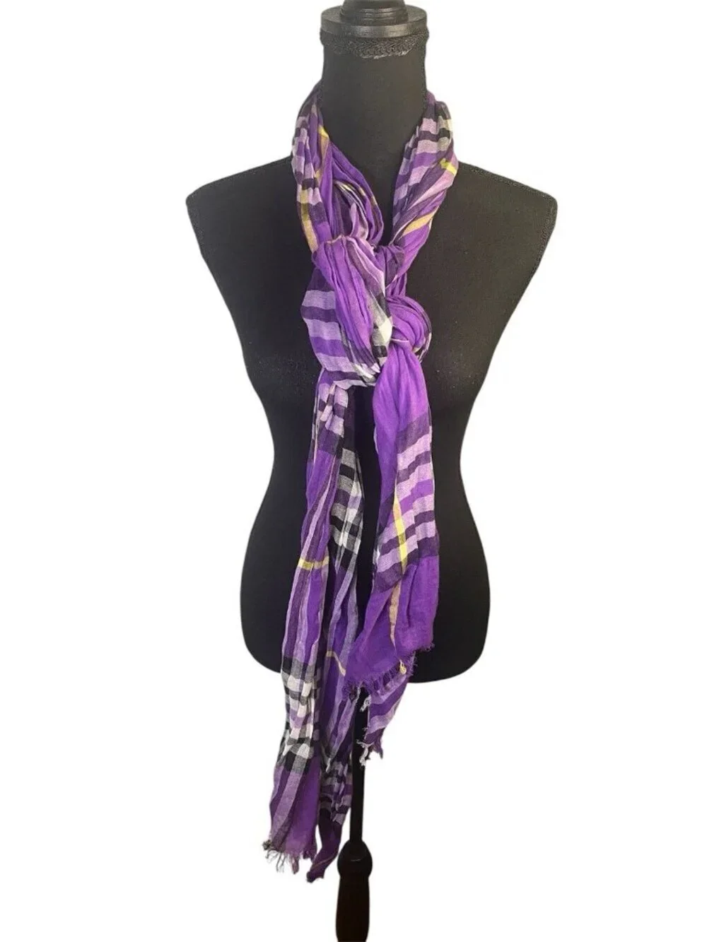 Purple White Rectangular Raw Hem Scarf Pashmina Lightweight Black Yellow